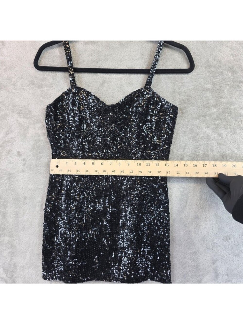 Dress Womens S Black Sequin Sweetheart Strappy Bodycon Mini Party Cocktail - Picture 6 of 8